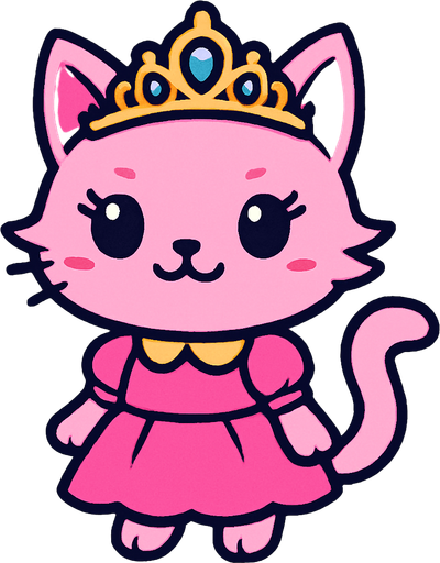 Chatonne (fille chat) au pelage rose princesse avec un diadème de princesse sur la tête.
In-Game asset.  2d.  High contrast.  No shadows