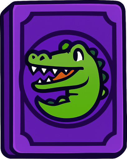 Purple card packet with a Crocodile in the center.
In-Game asset.  2d.  High contrast.  No shadows