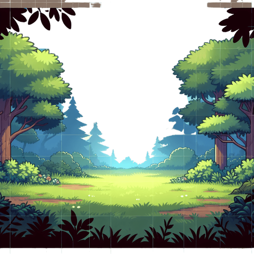 a clearing in the forest.
Single Game Texture.  In-Game asset.  2d.  Blank background.  High contrast.  No shadows