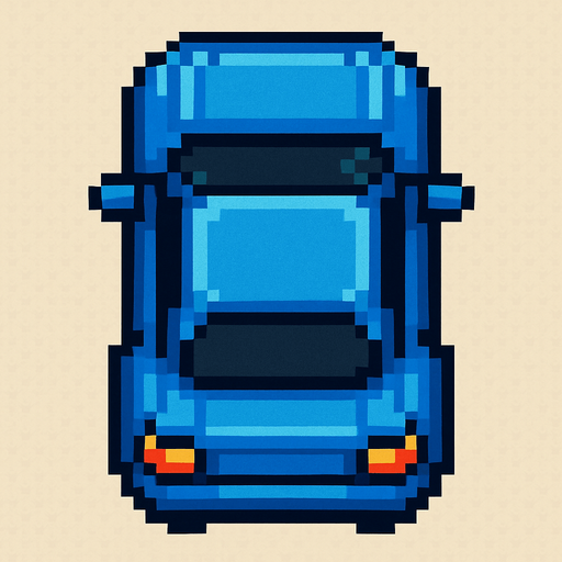 Üstten görünümlü pixel araba.
In-Game asset.  2d.  High contrast.  No shadows