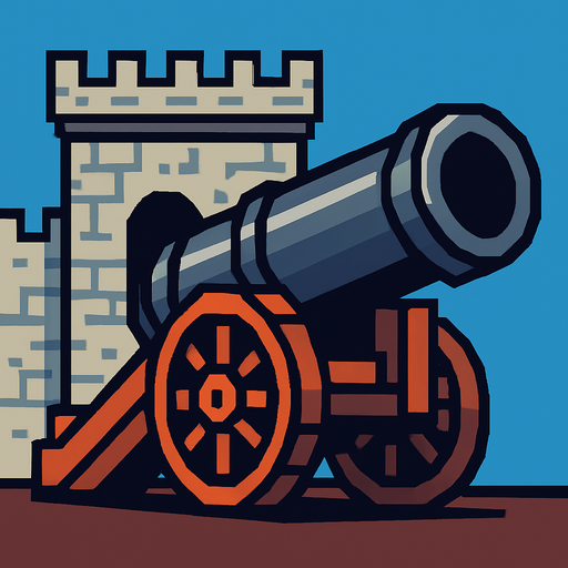 castle gun, siege gun, pixel art.
In-Game asset.  2d.  High contrast.  No shadows