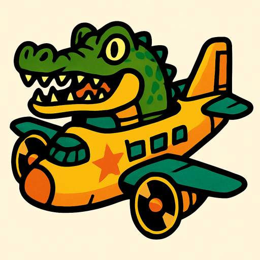 bomber plane crocodile.
In-Game asset.  2d.  High contrast.  No shadows