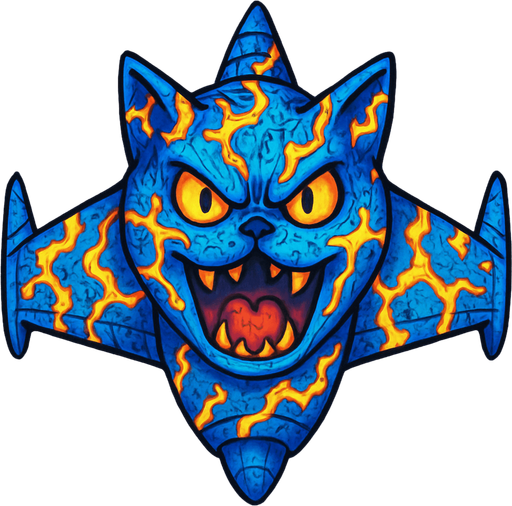 crazy blue lava cat spaceship top view.