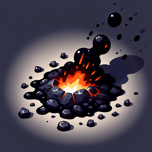 a black scorch mark on the ground left by a meteor impact. cartoon.
Single Game Texture.  In-Game asset.  2d.  Blank background.  High contrast.  No shadows