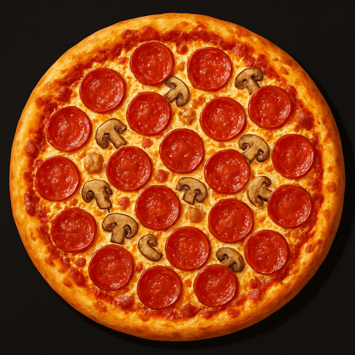 a realistic pizza.
In-Game asset.  2d.  High contrast.  No shadows