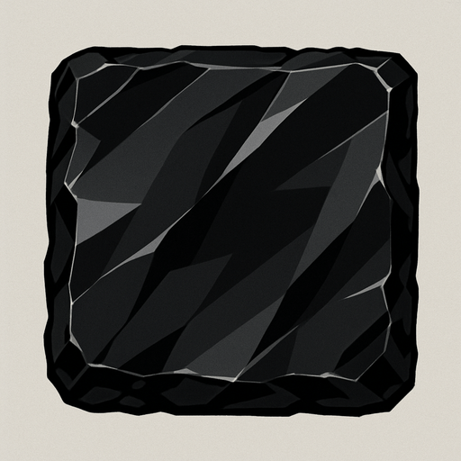 top down look square shaped obsidian rock.
In-Game asset.  2d.  High contrast.  No shadows