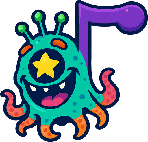 MÜZİK NOTASI ŞEKLİNDE BİR UZAYLI CANAVAR ÇİZ AMA BU KARAKTER PLAYER VE İSMİ ASTERA ONA GÖRE TASARLA. AYAKSIZ. dONT WRİTE TEXT İN TO İMAGE. NO BLACK. 
In-Game asset.  2d.  High contrast.  No shadows