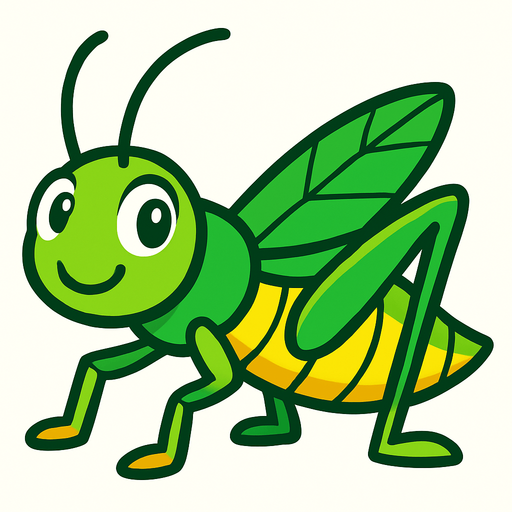 yeşil ve sarı renkli sevimli çekirge.
In-Game asset.  2d.  High contrast.  No shadows