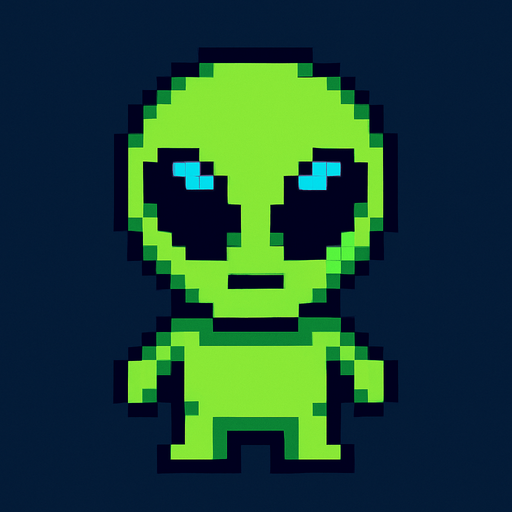 Pixel uzaylı olsun.
In-Game asset.  2d.  High contrast.  No shadows