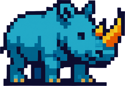 Pixel rhino.
In-Game asset.  2d.  High contrast.  No shadows
