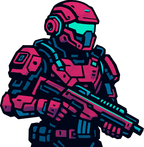 technological soldier.
In-Game asset.  2d.  High contrast.  No shadows