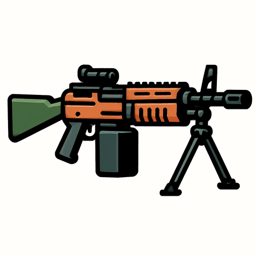 machine gun.
In-Game asset.  2d.  High contrast.  No shadows