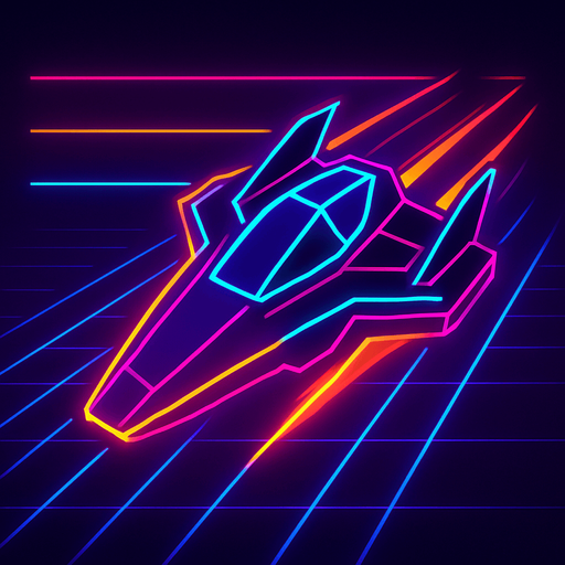 synthwave neon glow audiosurf or f-zero like ship.
In-Game asset.  2d.  High contrast.  No shadows