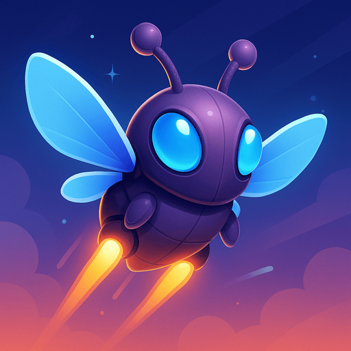 Front-facing icon, Fullscreen modern App Store art style with futuristic small flying alien bug
, 16:9, high definition.  No text captions!