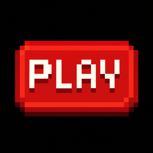 boton rojo hecho con pixeles con la palabra play en medio
In-Game asset.  2d.  High contrast.  No shadows