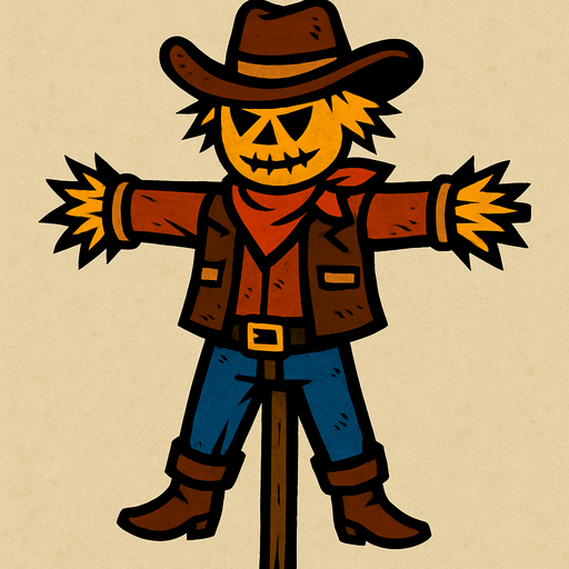 Scarecrow in the shape of a cowboy.
In-Game asset.  2d.  High contrast.  No shadows