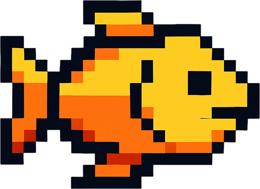 8 bit fish.
In-Game asset.  2d.  High contrast.  No shadows