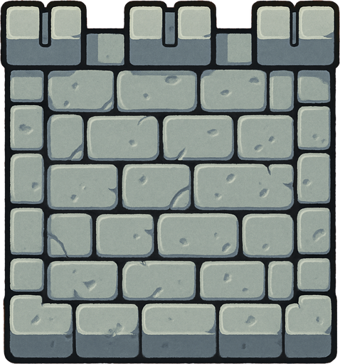 Top-down view of a single cartoon-style castle wall tile, seen from above, 2D game style, flat lighting, seamless edges, stone texture, bright colors, square shape, repeatable sprite, pixel-art or hand-drawn style..
In-Game asset.  2d.  High contrast.  No shadows