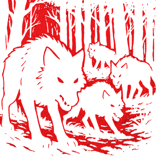 a dark forest with bloodthirsty black wolves.
In-Game asset.  2d.  High contrast.  No shadows