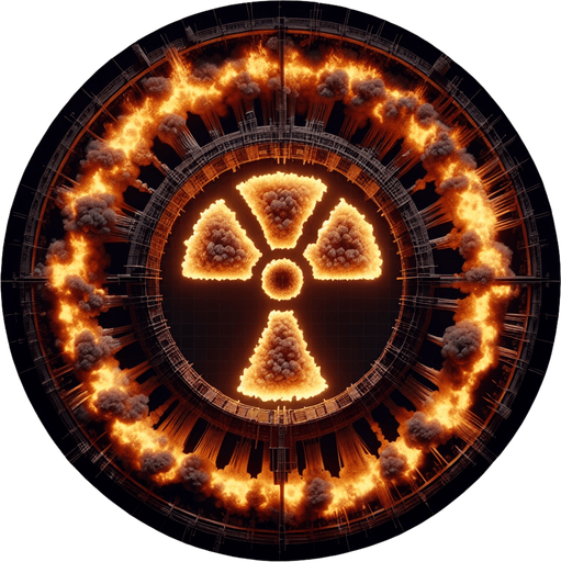 A ring of nuclear fire seen from overhead.
Single Game Texture. In-Game asset. 2d. Blank background. High contrast. No shadows.