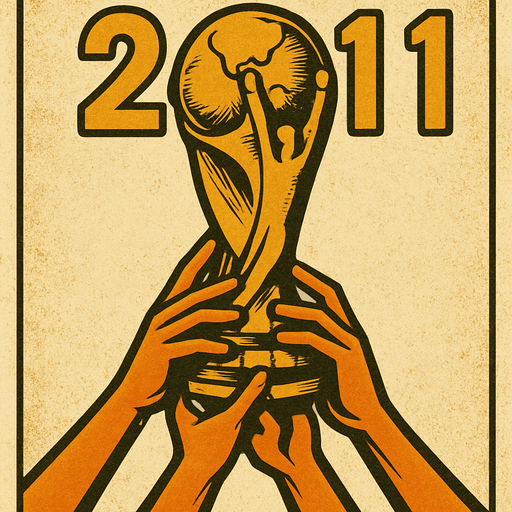 2011 futbol şampiyonluk kupası resmi oluştur . Bu kupayı alttan birden fazla el kaldırıyor olsun . kupa  altın sarısı renkte olsun . retro temada olsun !.
In-Game asset.  2d.  High contrast.  No shadows