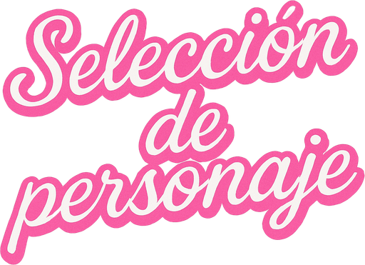 letras de color rosa que dicen seleccion de personaje en cursiva y con contorno blanco
