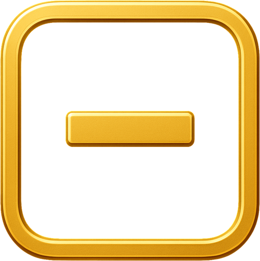 Boton de signo de menos elegante de color dorado con fondo negro.
In-Game asset.  2d.  High contrast.  No shadows