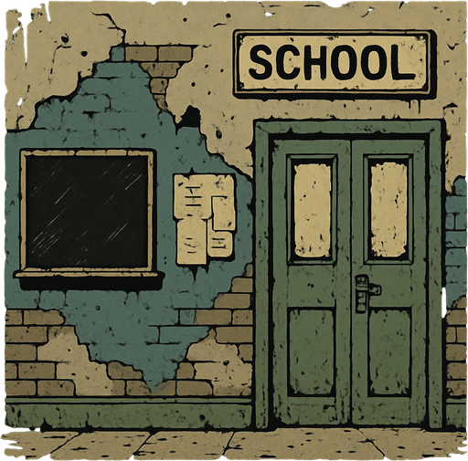 Make a wall like it was in a abandoned school.
In-Game asset.  2d.  High contrast.  No shadows