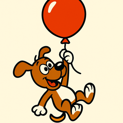 perro colgado de un globo version caricatura.
In-Game asset.  2d.  High contrast.  No shadows