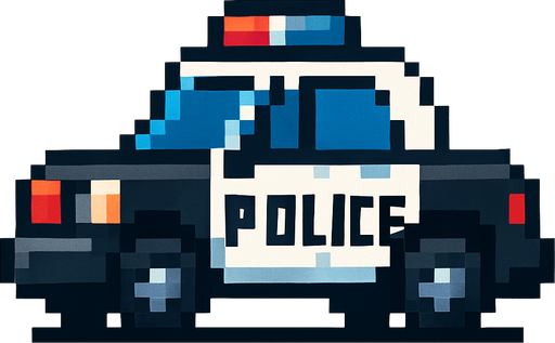 2d pixel art police car.
In-Game asset.  2d.  High contrast.  No shadows