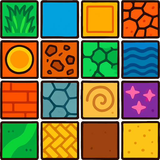 Grid cells tile assets. HD colors.
In-Game asset.  2d.  High contrast.  No shadows