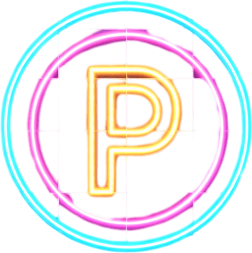 neon circle with a 'p'.
Single Game Texture.  In-Game asset.  2d.  Blank background.  High contrast.  No shadows