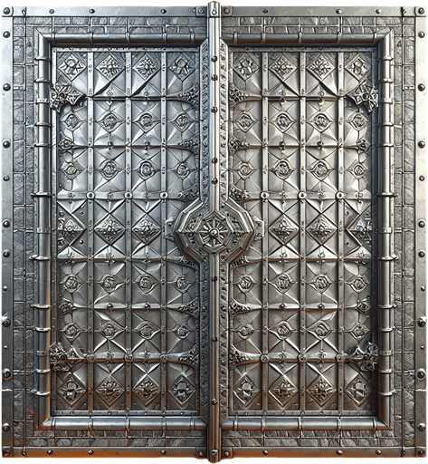 Metal door.
Single Game Texture.  In-Game asset.  2d.  Blank background.  High contrast.  No shadows