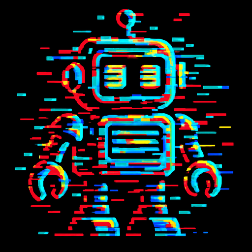 glitch robot.
In-Game asset.  2d.  High contrast.  No shadows