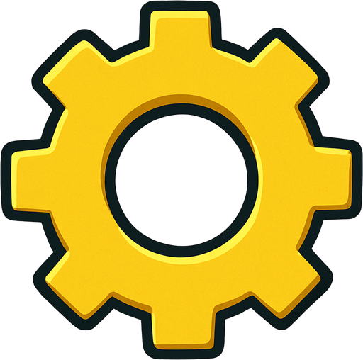 yellow gear top view tranparent.
In-Game asset.  2d.  High contrast.  No shadows