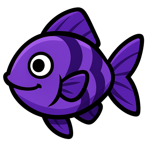 Purple fish.
In-Game asset.  2d.  High contrast.  No shadows