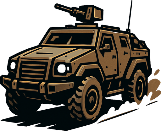 ZIRHLI ARAÇ ARKA SOL ÇAPRAZ ŞEKİLDE İLERLİYOR ÖNDEN GÖRÜNTÜ.
In-Game asset.  2d.  High contrast.  No shadows