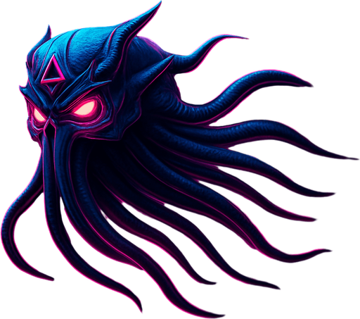 Suspended midair, flying fast, tentacles behind, fully in frame no edges cut off