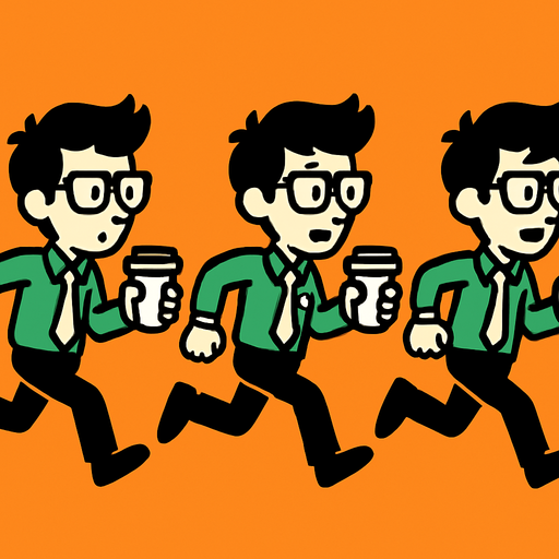 Intern holding a coffee cup running 3 frames.
In-Game asset.  2d.  High contrast.  No shadows