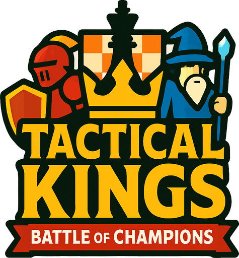 Create a logo for this game based on this description:

Title: "Tactical Kings: Battle of Champions"
A fantasy-themed, chess-inspired strategy game where players control unique units with predefined attack zones. Victory comes from eliminating the opponent’s King by strategically positioning characters on a 5x10 grid..
In-Game asset.  2d.  High contrast.  No shadows