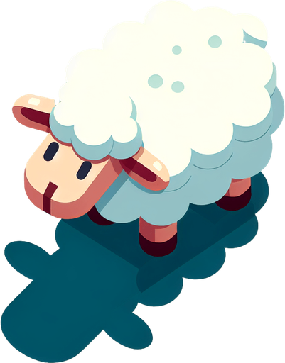 sheep, top view, cartoon style.
Single Game Texture. In-Game asset. 2d. Blank background. High contrast. No shadows.