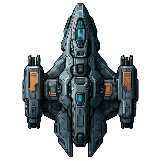 Uzay temalı Savaş Gemisi, gerçekçi, yazısız üstten görünüm. 
In-Game asset.  High contrast.  No shadows