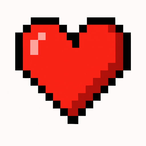 Piksel kalp.
In-Game asset.  2d.  High contrast.  No shadows