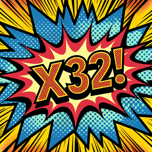 text popup "x32!".
comic style