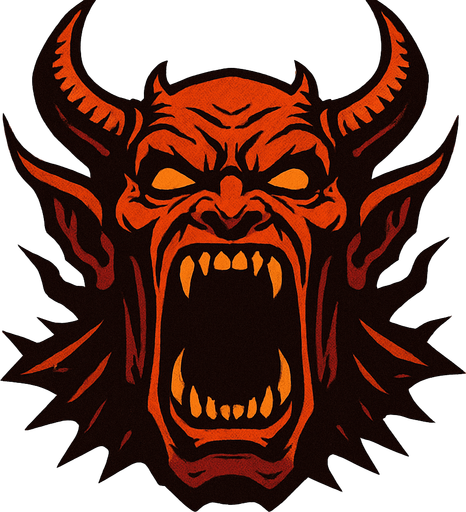 a gaint devil open its mouth looks horror.
In-Game asset.  2d.  High contrast.  No shadows