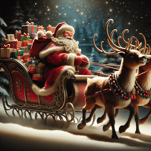 Santa's sleigh with reindeers. profile view