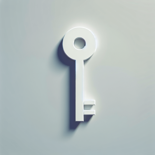 A very simple and minimalistic white key symbol, designed with clean lines and no additional details. The key has a basic rectangular shaft with a small circular head and a single notch, all in a flat white design. The style is subtle and understated, focusing on simplicity and clarity..
Single Game Texture. In-Game asset. 2d. Blank background. High contrast. No shadows.