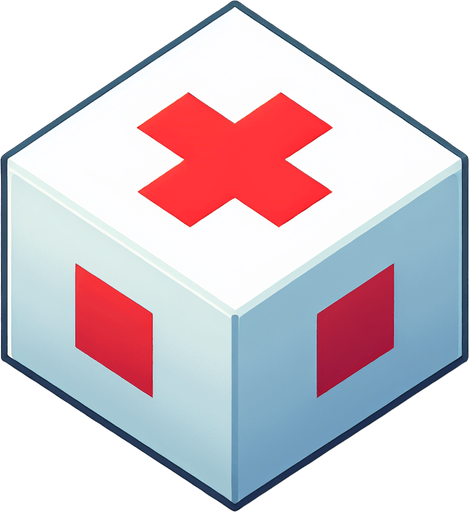 square box viewed from above. White with a large Red Cross 

Single Game Texture. In-Game asset. 2d. Blank background. High contrast. No shadows.