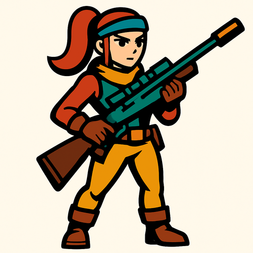 sniper girl hero.
In-Game asset.  2d.  High contrast.  No shadows