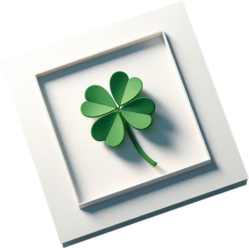 3 leaf clover in a white paper-card with rounded corners, front view.